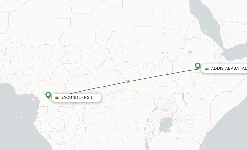 Flights from Yaounde to Addis Ababa route map
