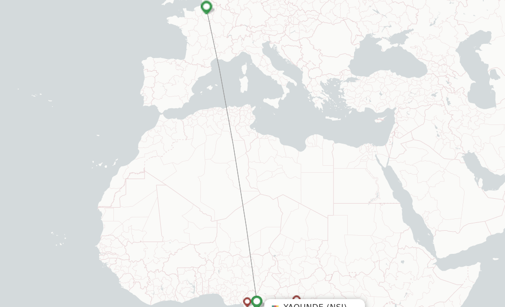 Route map with flights from Yaounde with Air France