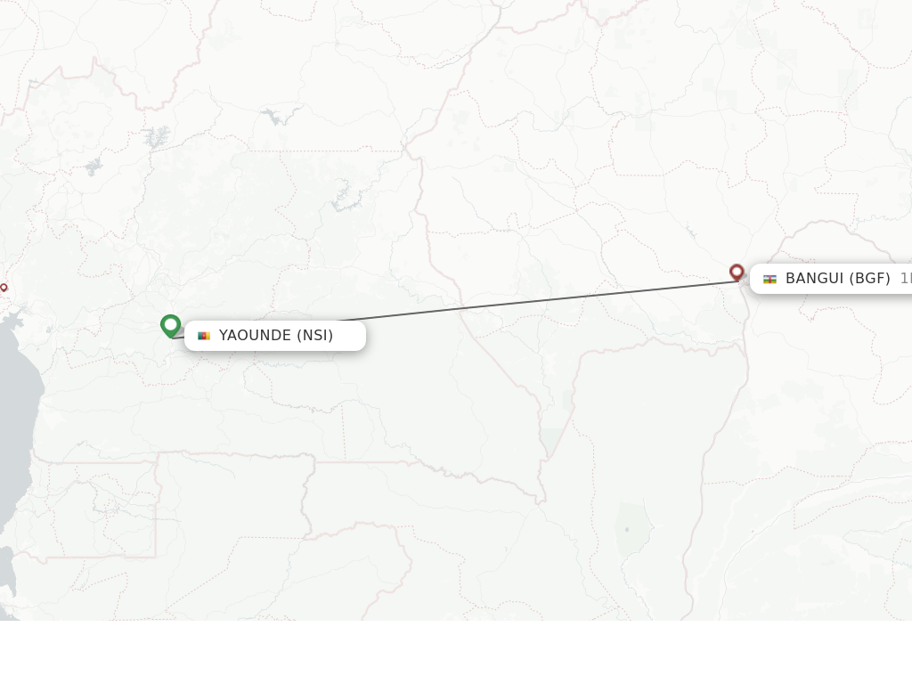 Flights from Yaounde to Bangui route map