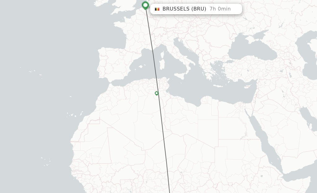 Flights from Yaounde to Brussels route map
