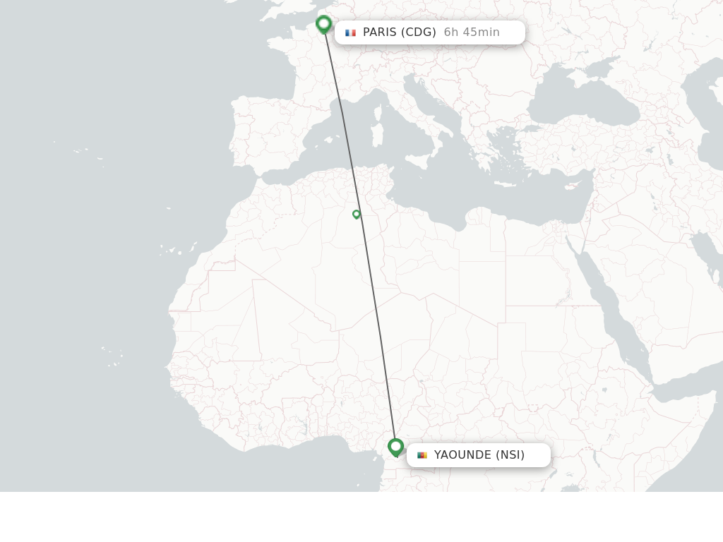 Flights from Yaounde to Paris route map
