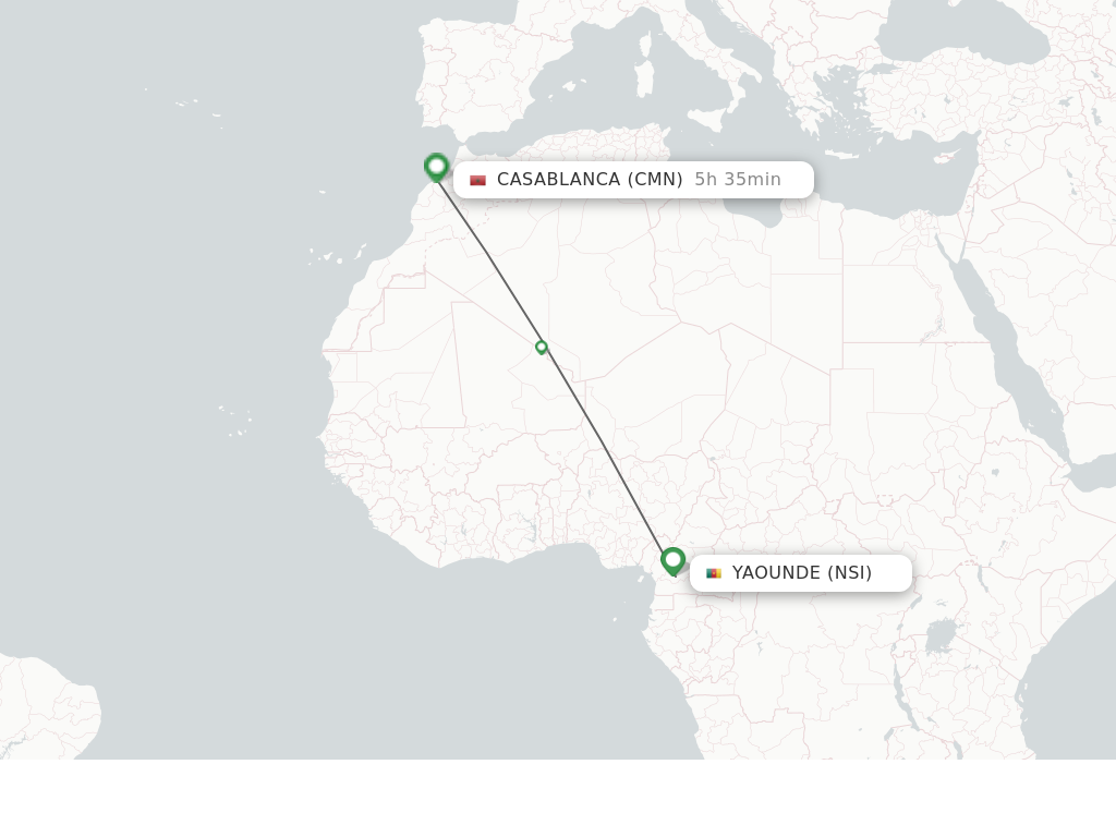 Flights from Yaounde to Casablanca route map