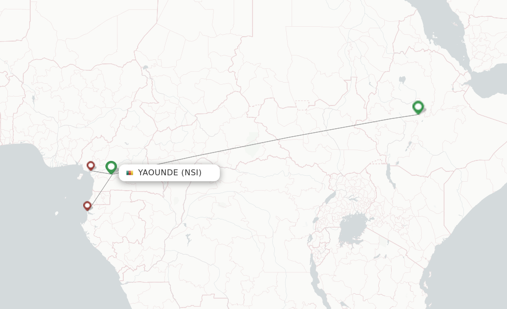 Route map with flights from Yaounde with Ethiopian Airlines
