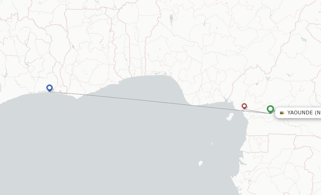 Route map with flights from Yaounde with Air Cote D'Ivoire