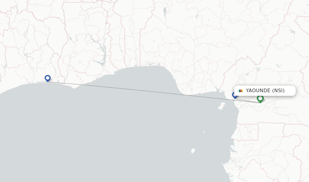 Route map with flights from Yaounde with Air Cote DIvoire