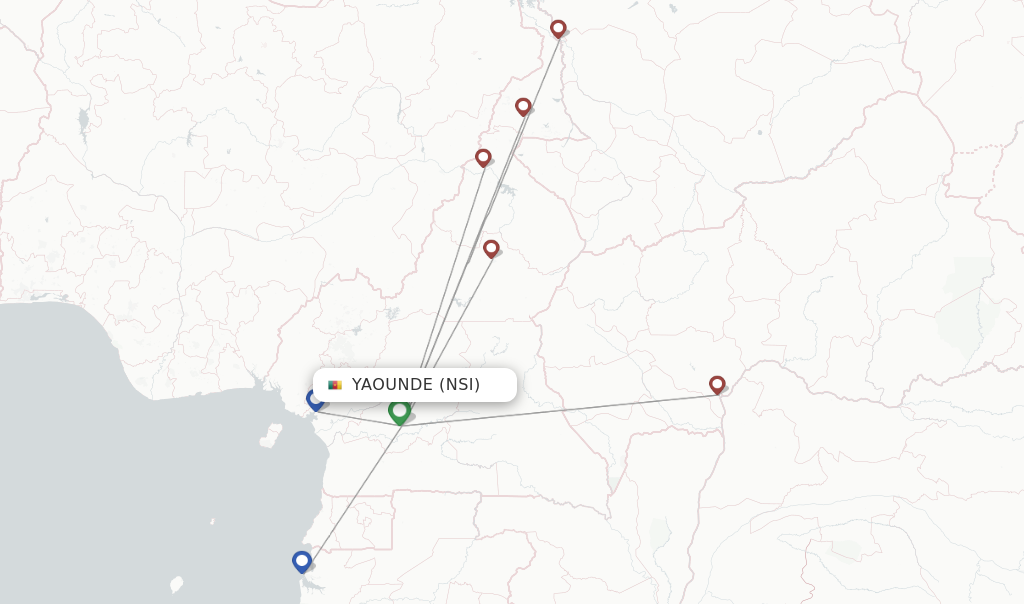 Route map with flights from Yaounde with Camair-Co