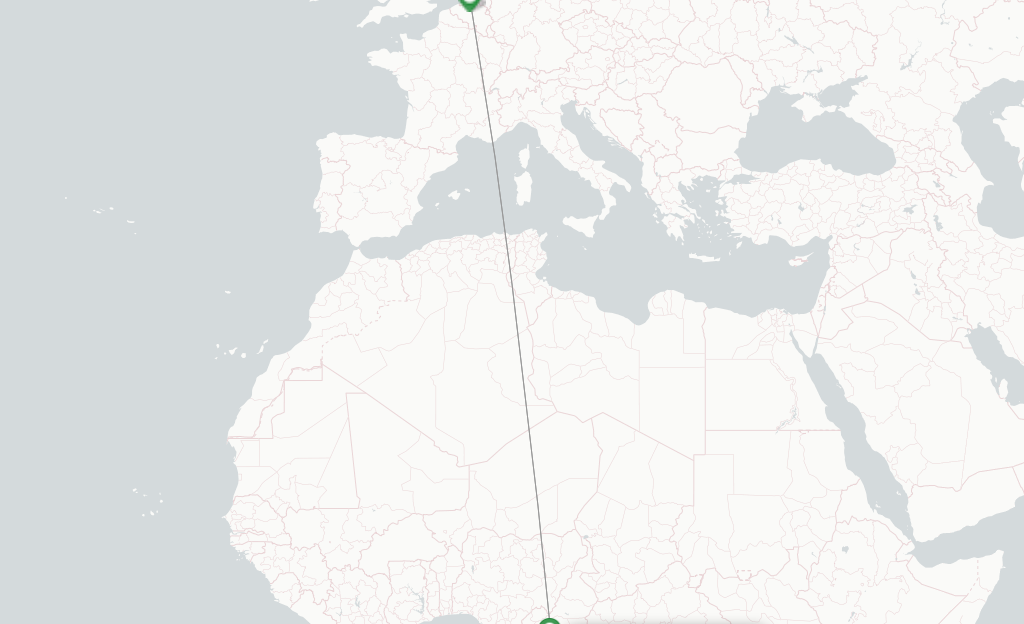 Route map with flights from Yaounde with Brussels Airlines