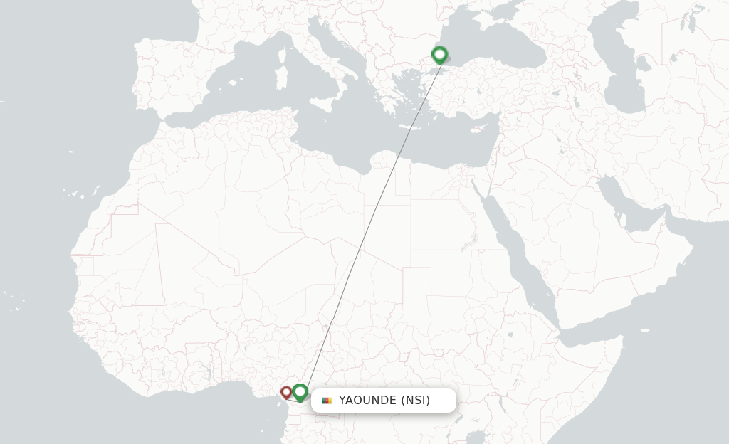 Route map with flights from Yaounde with Turkish Airlines