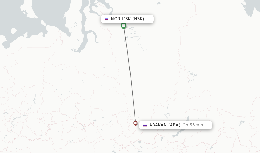 Flights from Noril'sk to Abakan route map