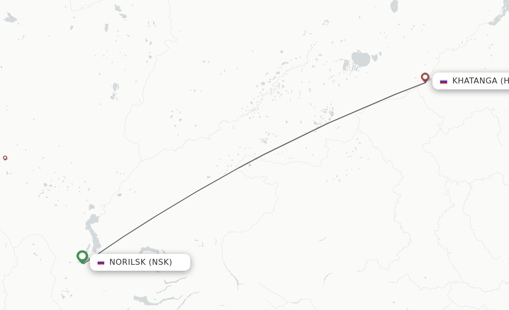 Flights from Noril'sk to Hatanga route map