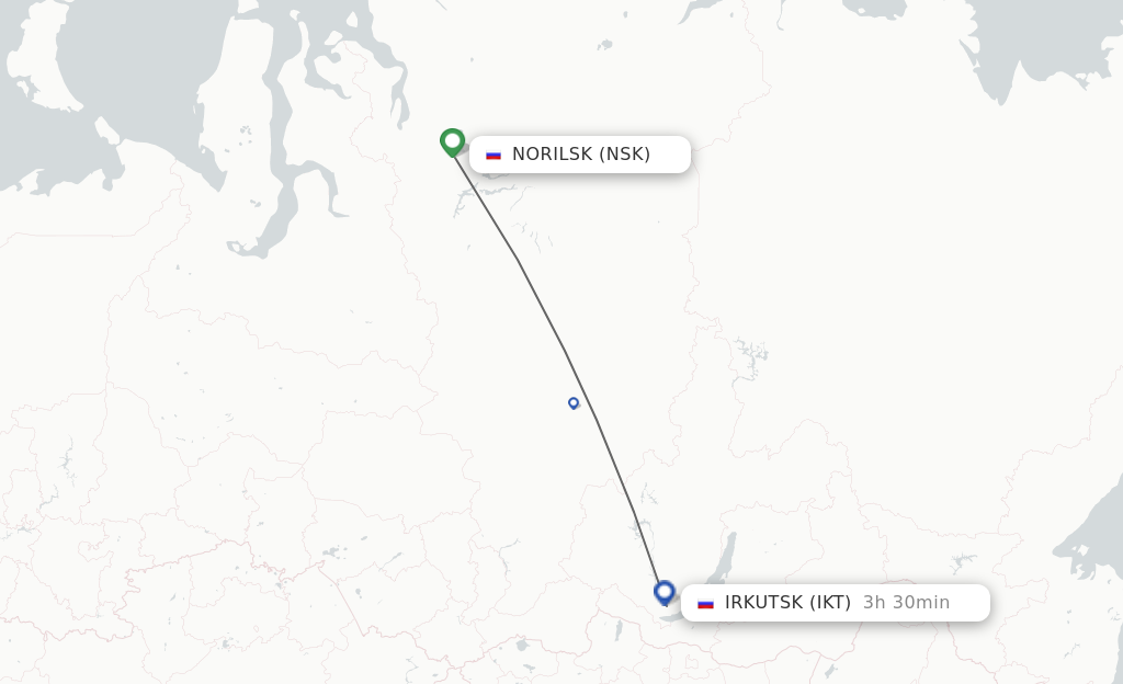 Flights from Noril'sk to Irkutsk route map