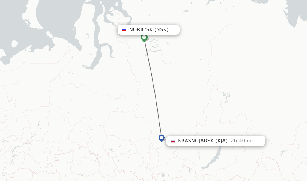 Flights from Noril'sk to Krasnojarsk route map