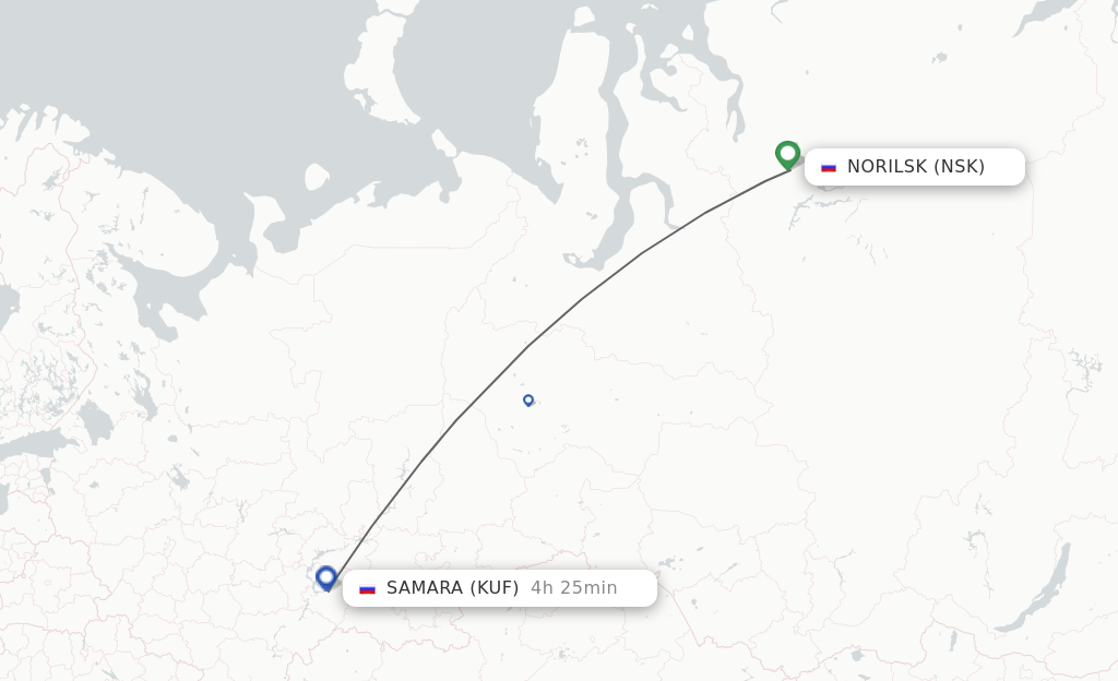 Flights from Noril'sk to Samara route map