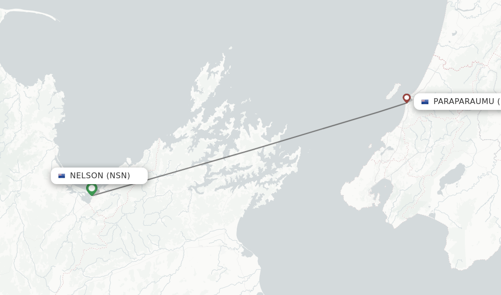 Flights from Nelson to Paraparaumu route map