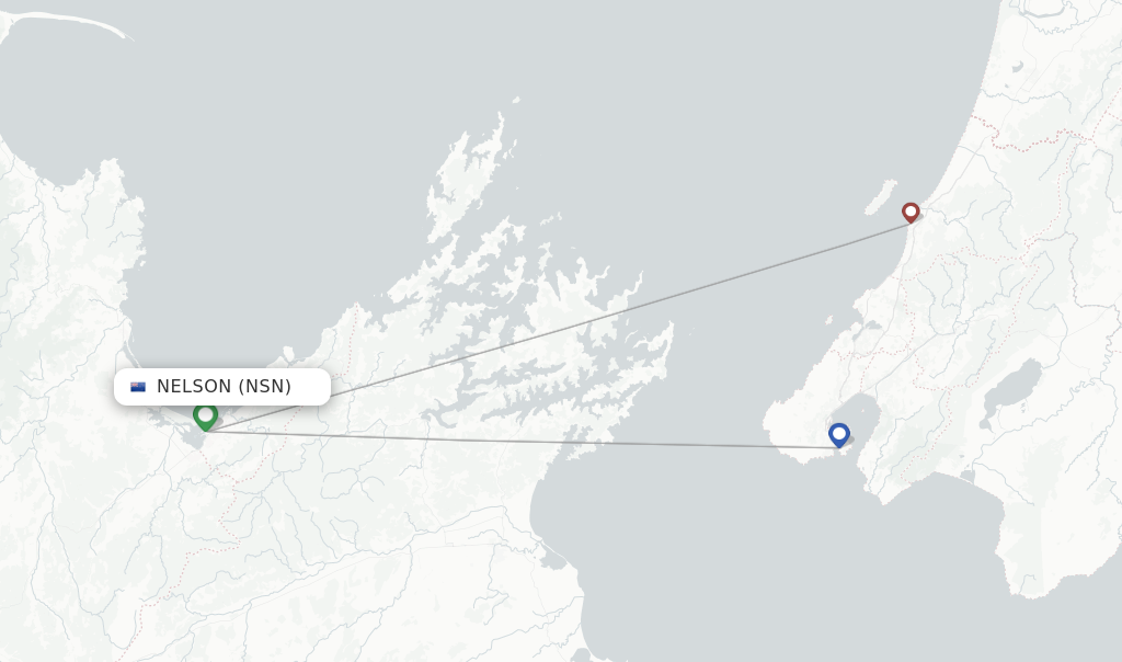 Route map with flights from Nelson with Sounds Air