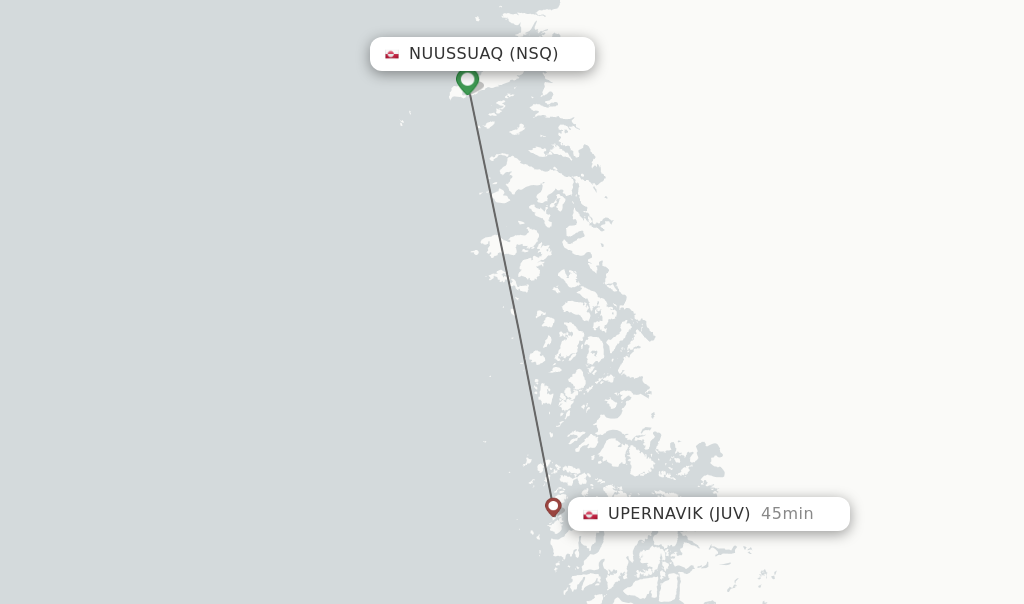Flights from Nuussuaq to Upernavik route map