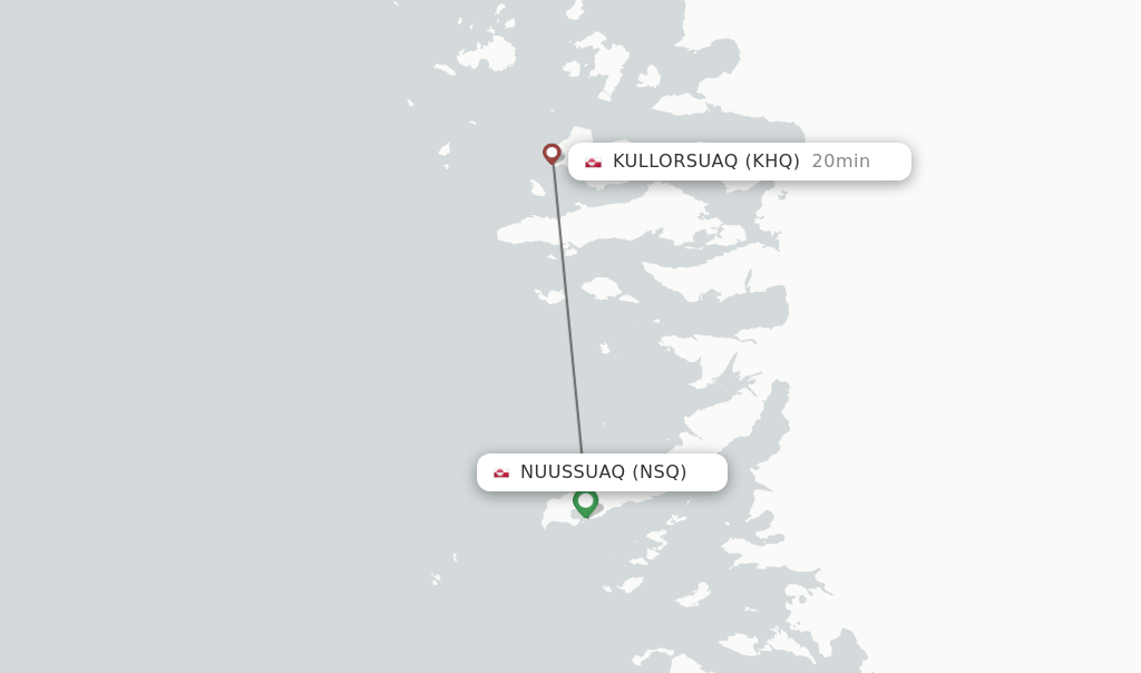 Flights from Nuussuaq to Kullorsuaq route map