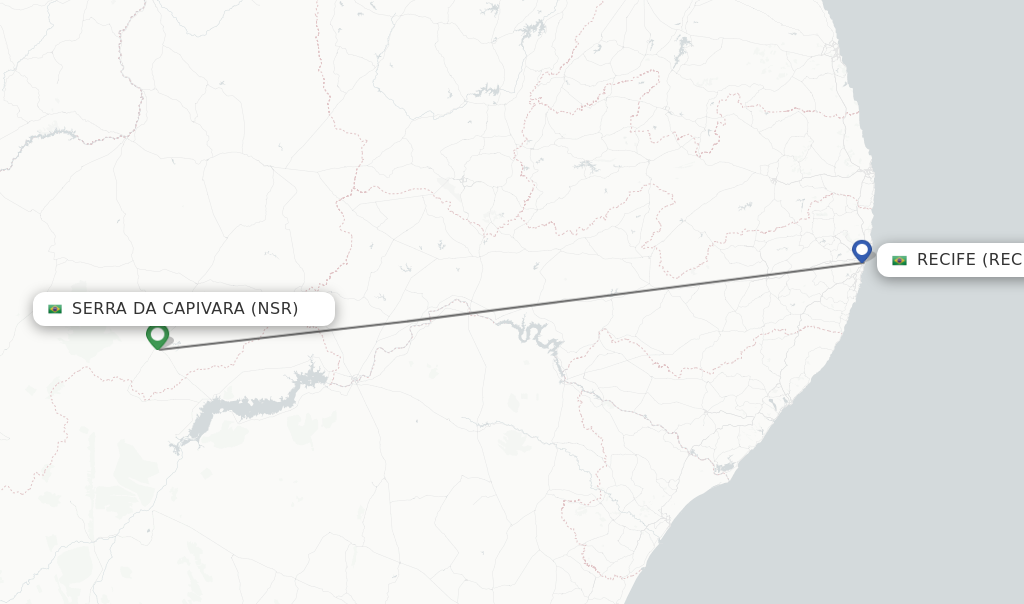 Flights from Serra da Capivara to Recife route map