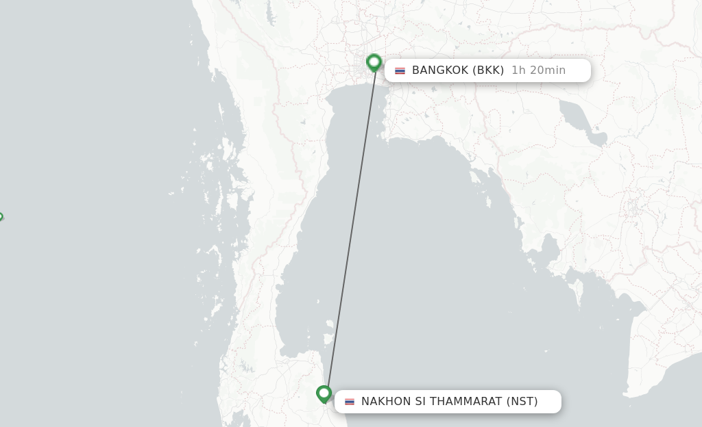 Flights from Nakhon Si Thammarat to Bangkok route map