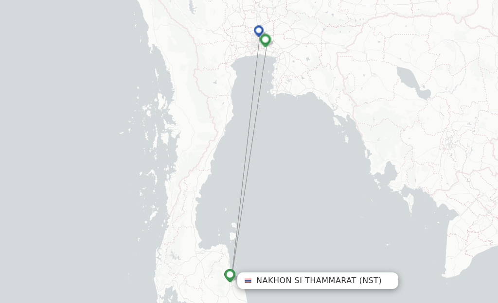 Route map with flights from Nakhon Si Thammarat with Thai AirAsia