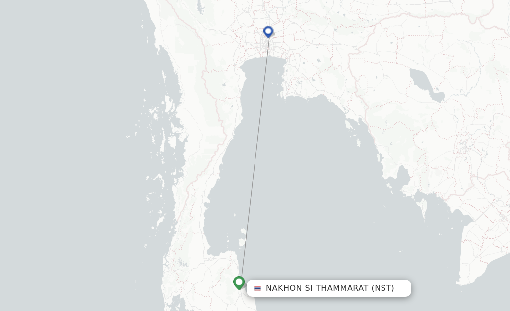 Route map with flights from Nakhon Si Thammarat with Thai Lion Air