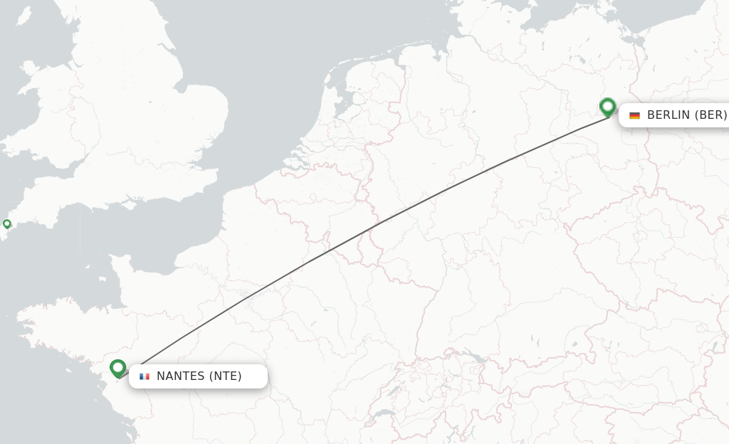 Flights from Nantes to Berlin route map