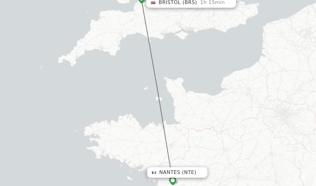 Flights from Nantes to Bristol route map