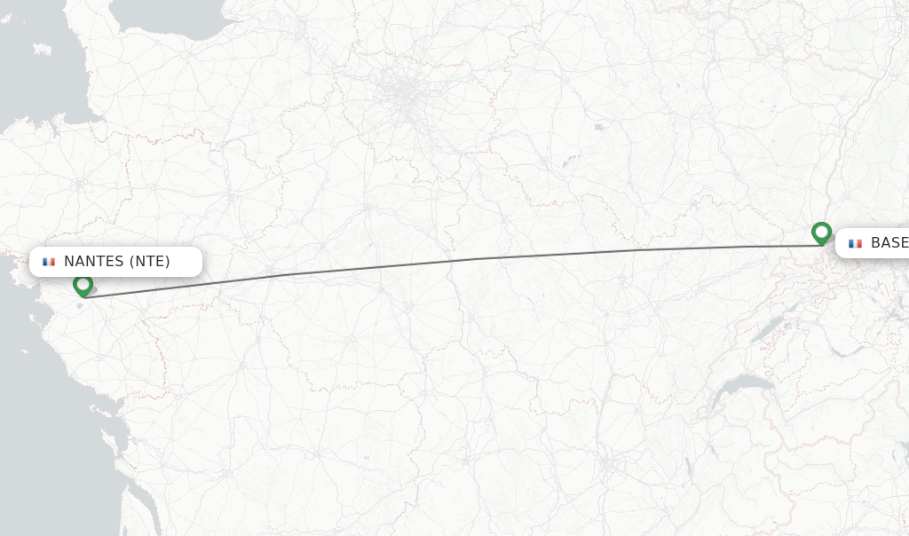 Flights from Nantes to Basel, Switzerland/Mulhouse route map