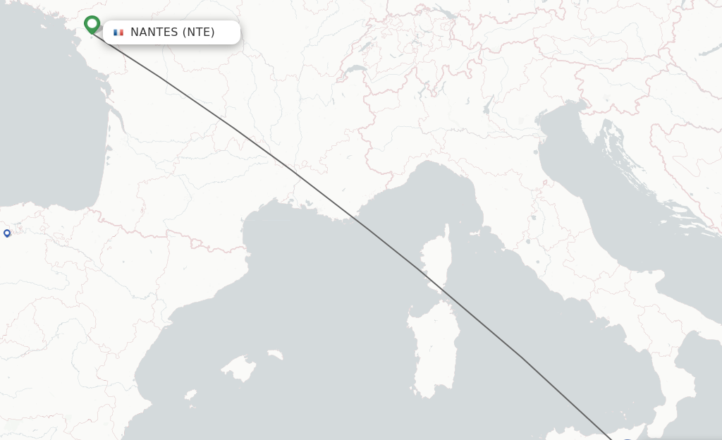 Flights from Nantes to Catania route map
