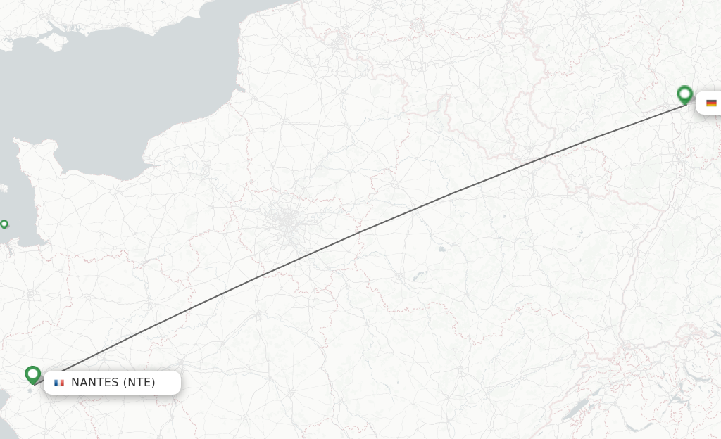 Flights from Nantes to Frankfurt route map
