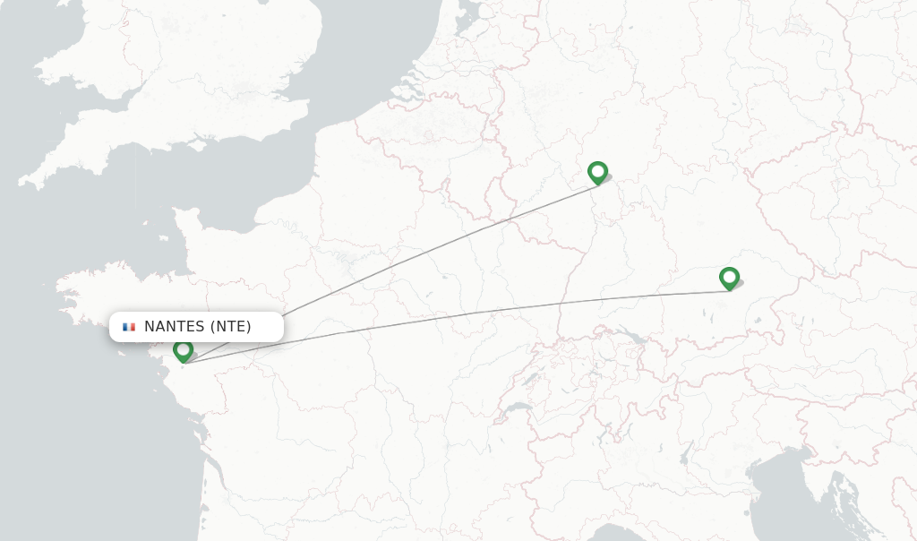 Route map with flights from Nantes with Lufthansa