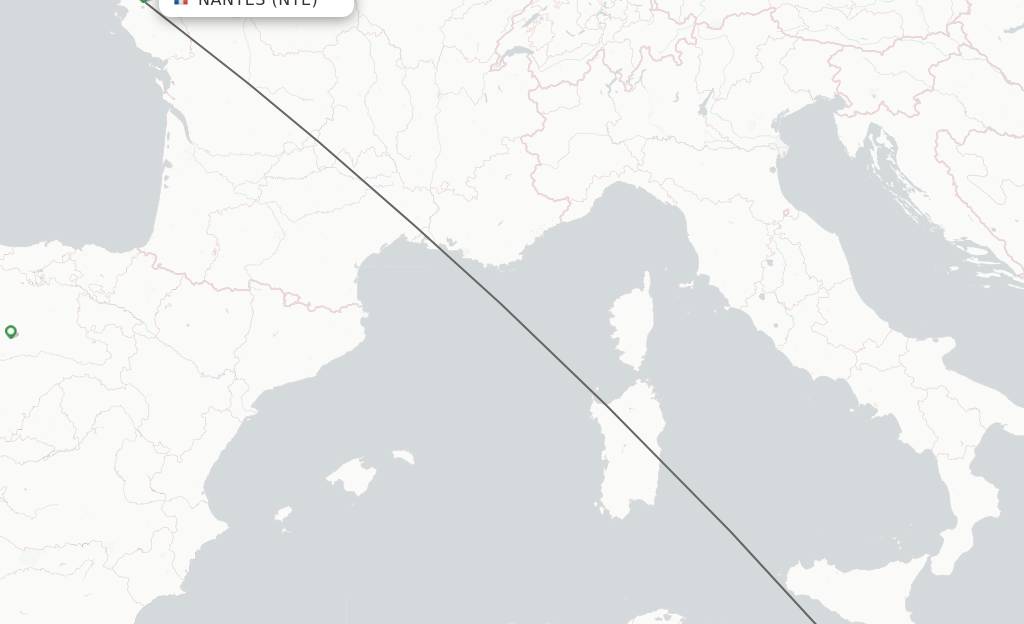 Flights from Nantes to Malta route map