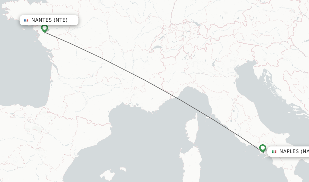 Flights from Nantes to Naples route map