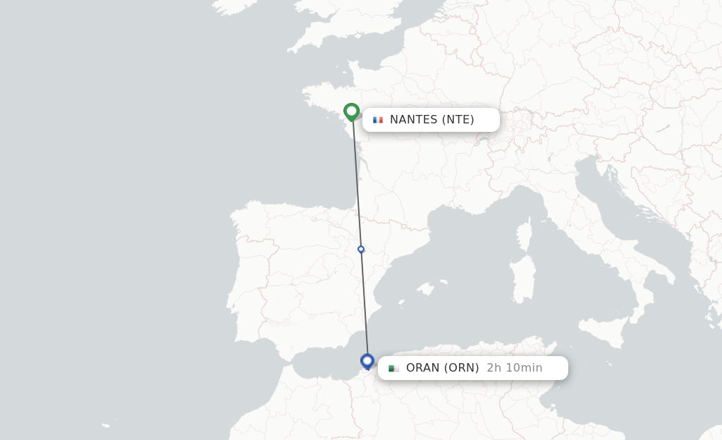 Flights from Nantes to Oran route map