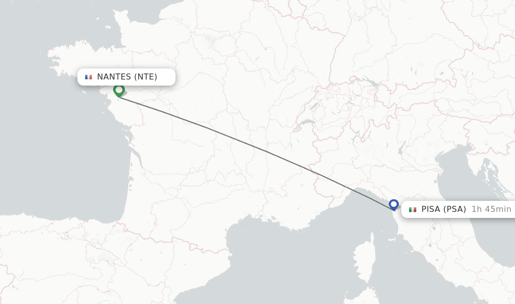 Flights from Nantes to Pisa route map