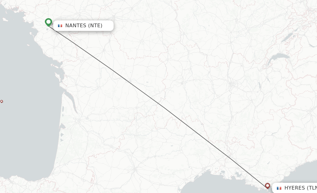 Flights from Nantes to Toulon route map