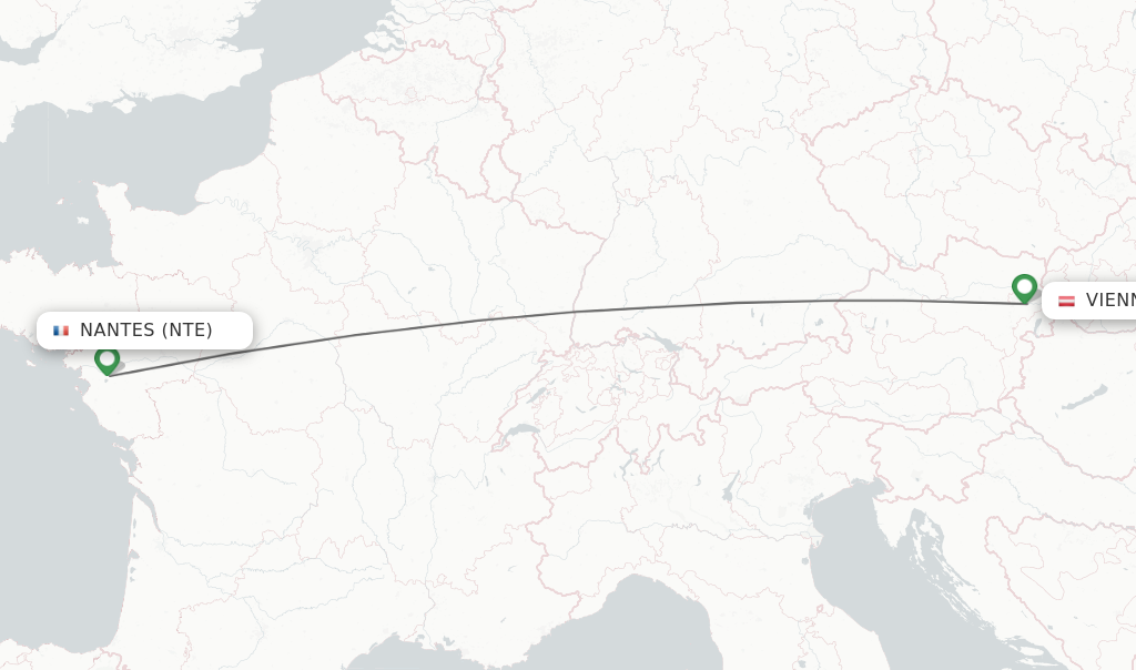 Flights from Nantes to Vienna route map