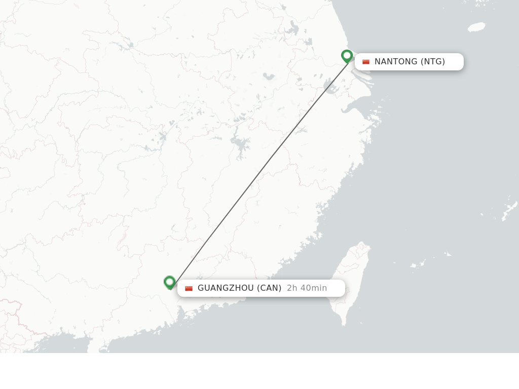 Flights from Nantong to Guangzhou route map