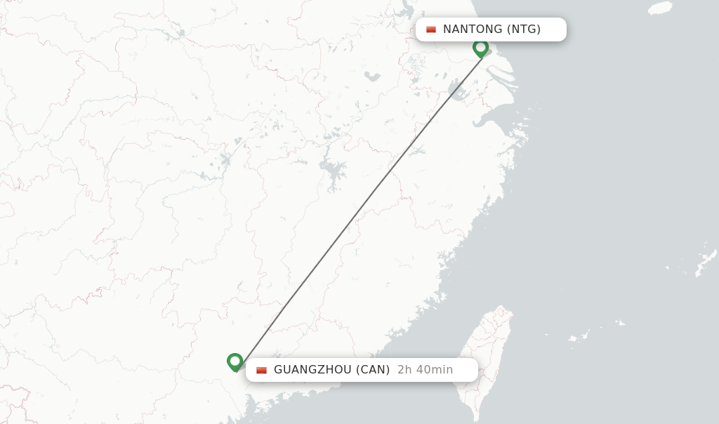 Flights from Nantong to Guangzhou route map