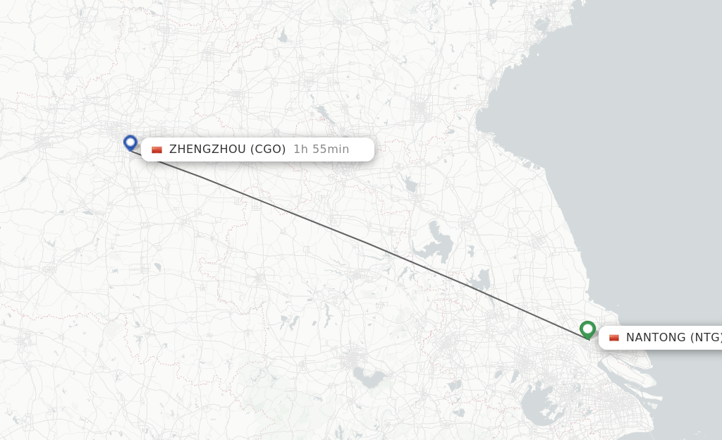 Flights from Nantong to Zhengzhou route map