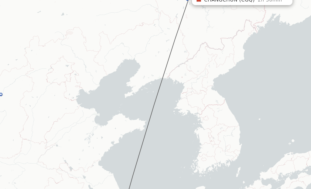 Flights from Nantong to Changchun route map