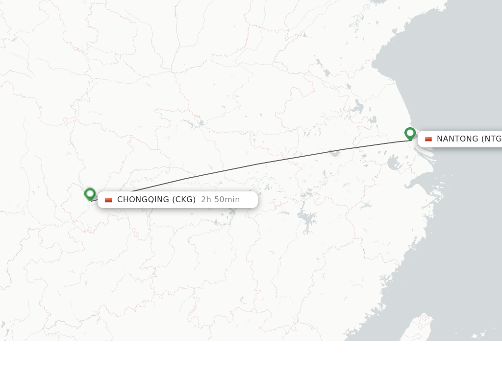 Flights from Nantong to Chongqing route map