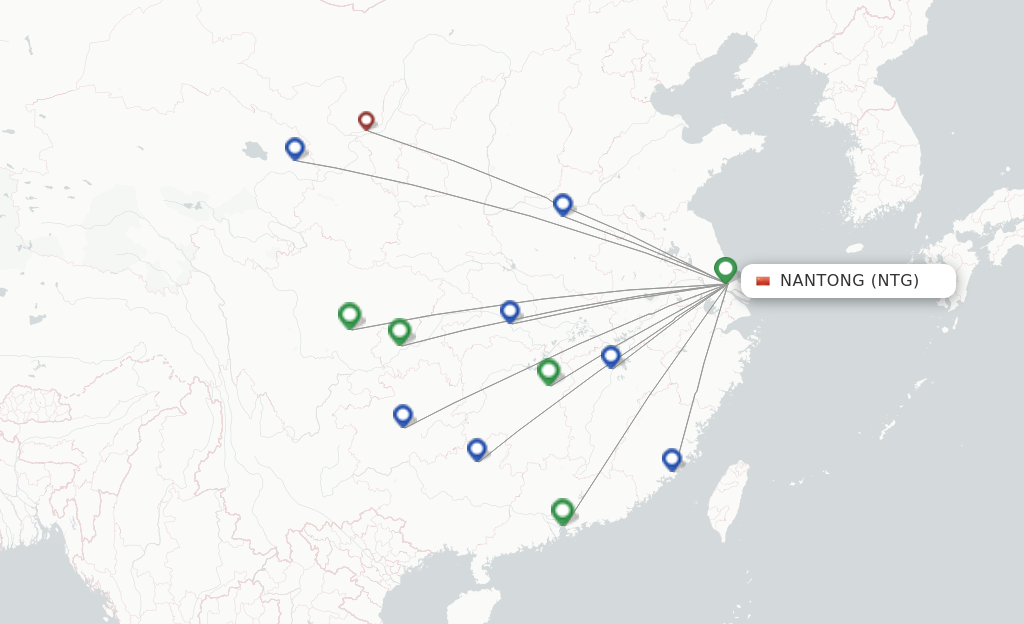 Route map with flights from Nantong with Donghai Airlines