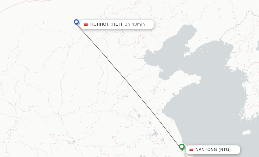 Flights from Nantong to Hohhot route map