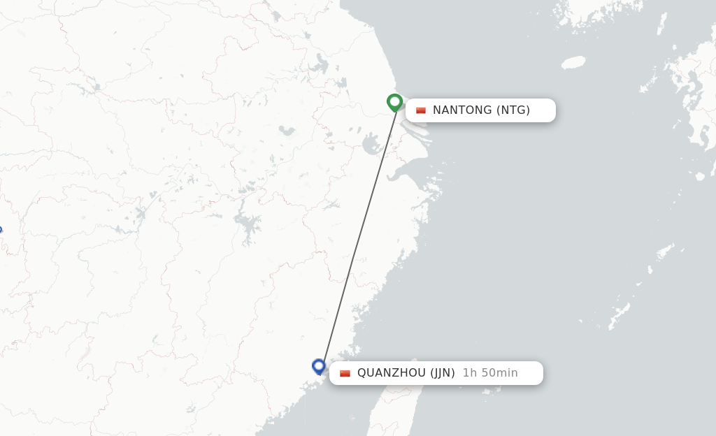Flights from Nantong to Jinjiang route map