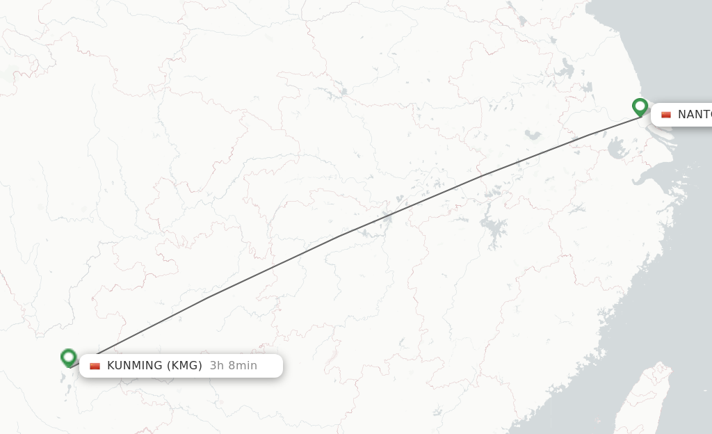 Flights from Nantong to Kunming route map