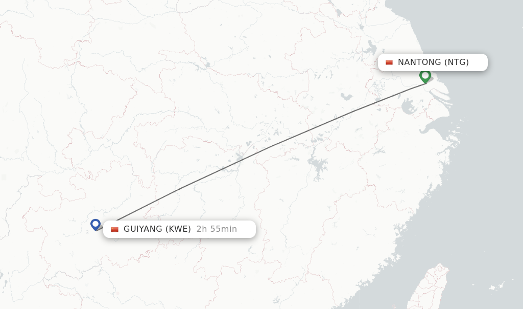 Flights from Nantong to Guiyang route map