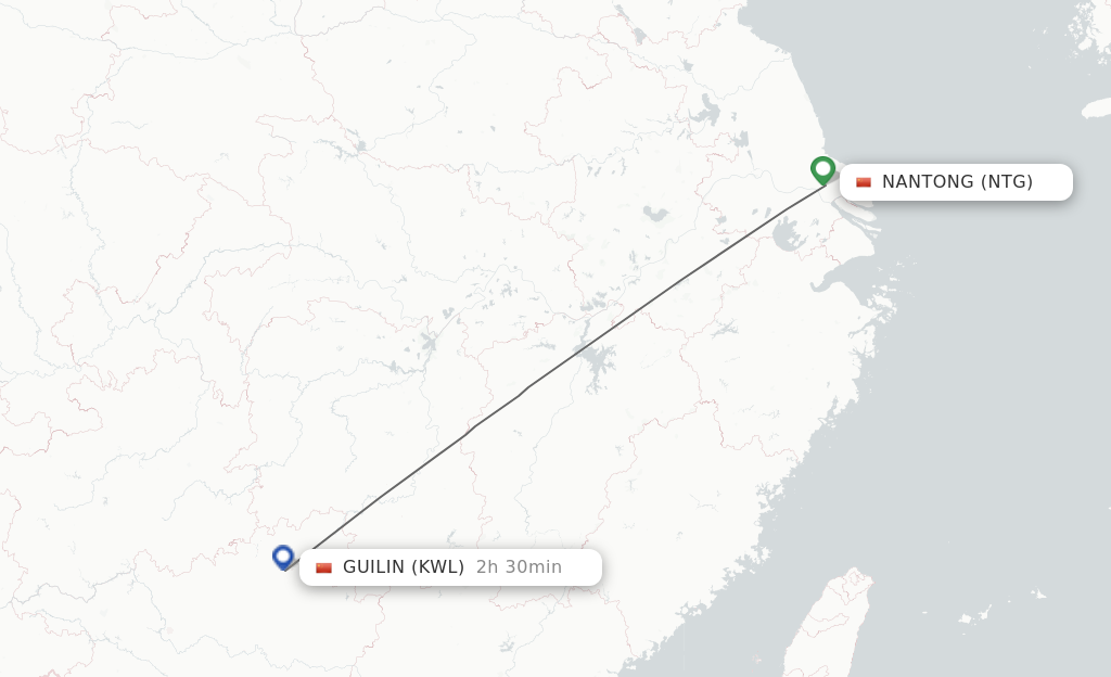 Flights from Nantong to Guilin route map