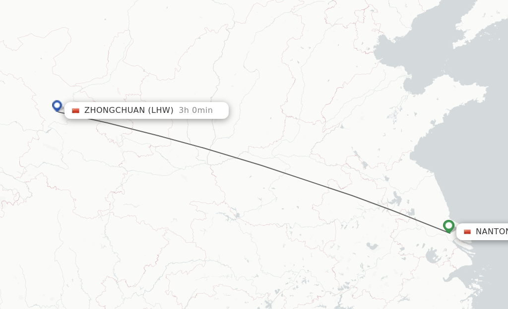 Flights from Nantong to Lanzhou route map