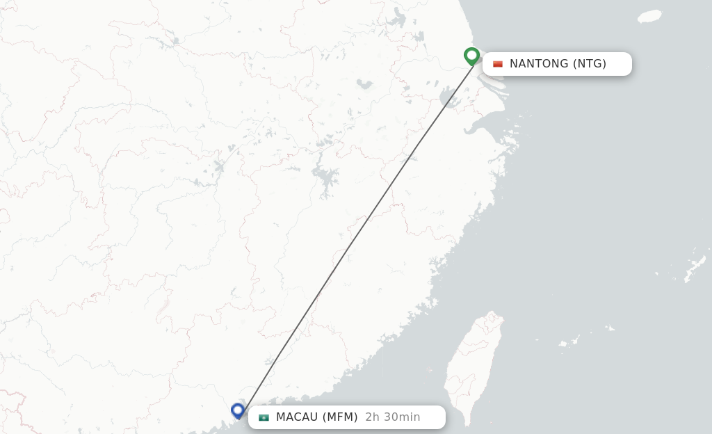 Flights from Nantong to Macau route map